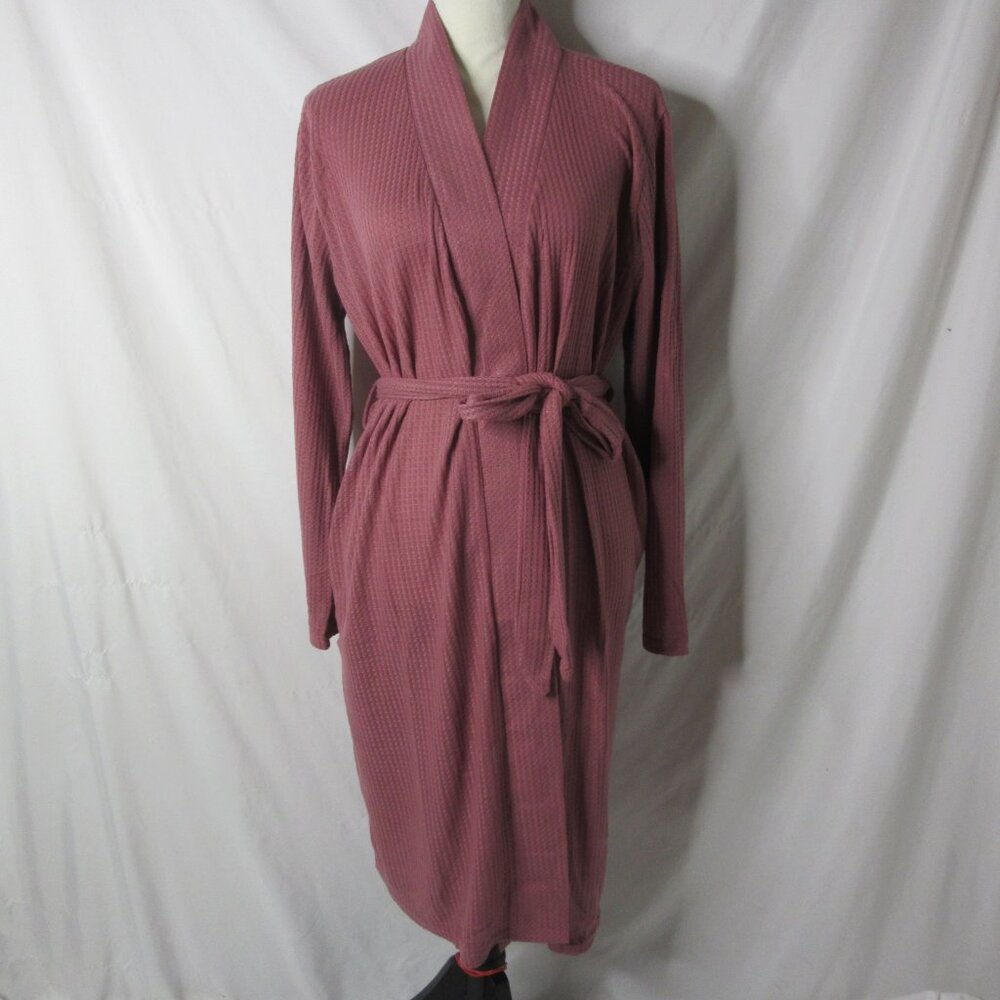 ADR Alexander Del Rossa Ribbed Knit Wrap Robe Waffle Rose Taupe Size Large NWT